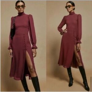 Reformation Stevi Slit-leg Crepe Midi Dress in Claret